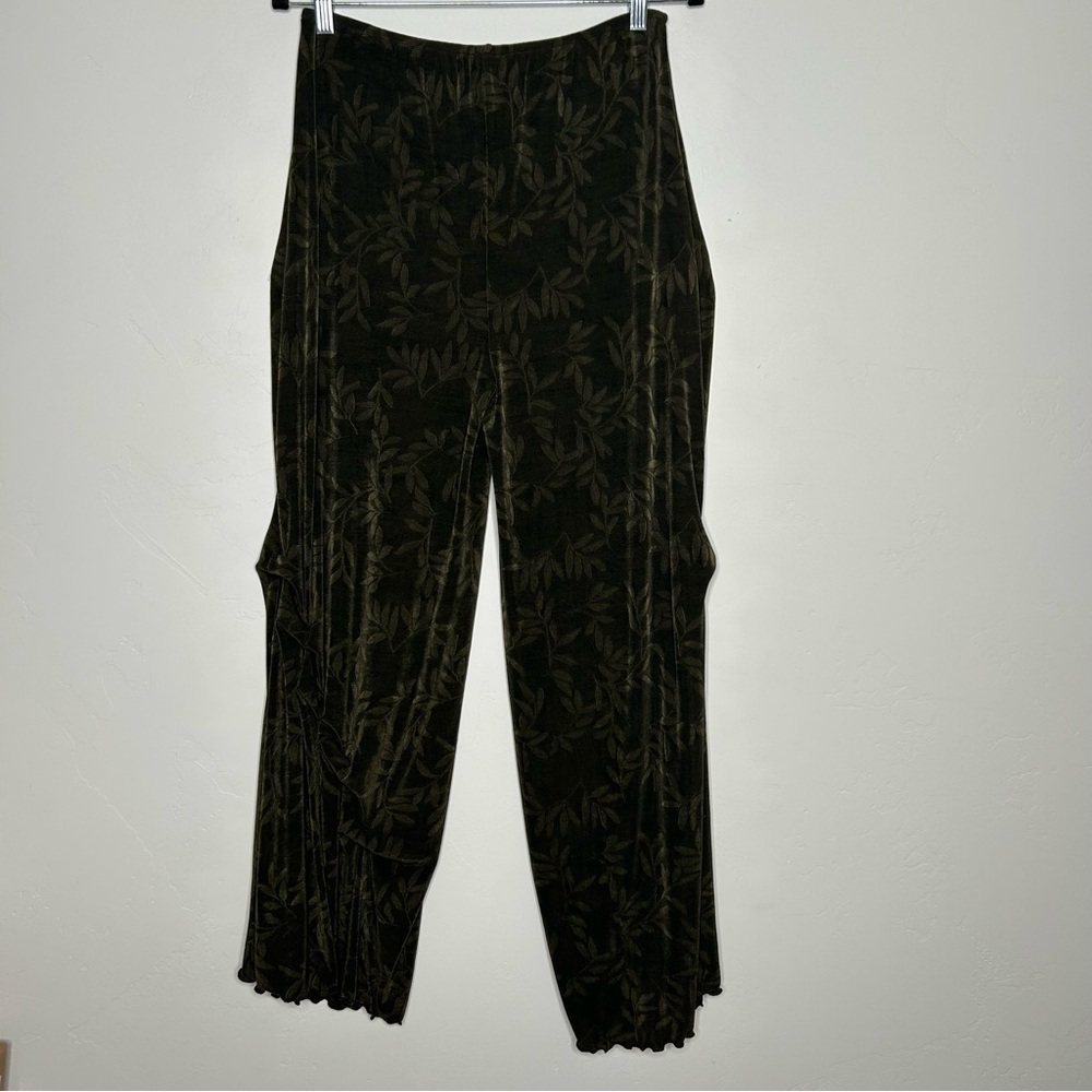 NWT Lee Anderson Wide Leg Ruched Pants Green Leaf Pattern Size Small Vacation - Picture 2 of 10